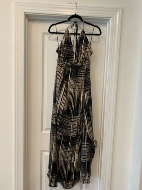 Sweet Lemon Black and Cream Halter Maxi Dress - front split M NWT boutique